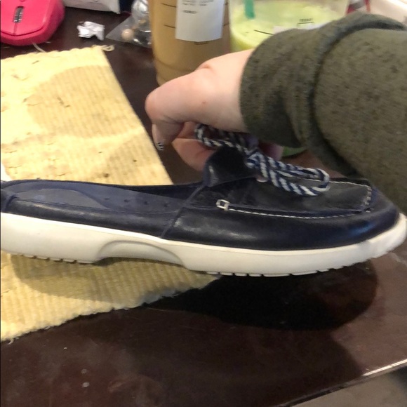 Crocs above deck mule in nautical navy/oyster blue leather used - Picture 5 of 10